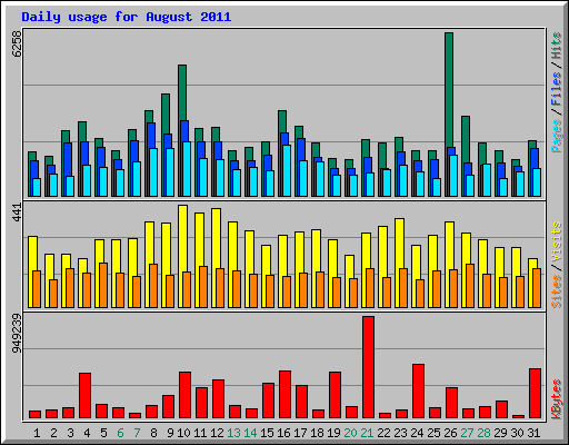 Daily usage for August 2011