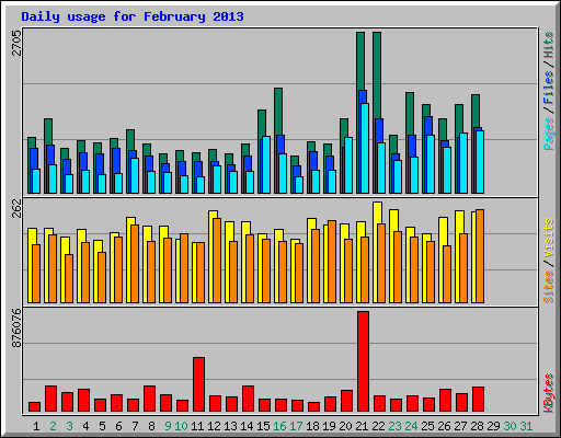 Daily usage for February 2013