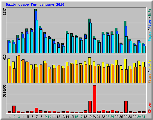 Daily usage for January 2016